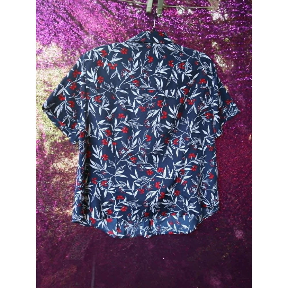 Navy Floral Blouse 16W Alfred Dunner Women Pleated Front Short Sleeve Top - Picture 5 of 11